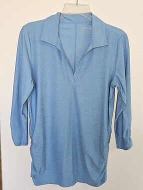 Eddie Bauer Womens V-neck Light Blue Long-Sleeve Polo Top Size M